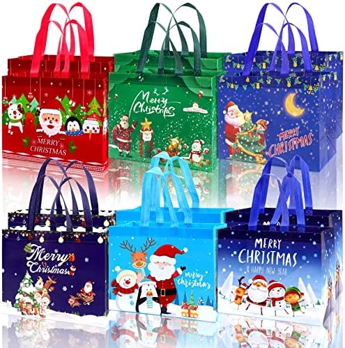 Новванг 12 парчиња Божиќни торбички торби, Божиќни подароци торбички за еднократно Божиќно шопинг торби Божиќни намирници Божиќни торбички за подароци не-ткаени т?