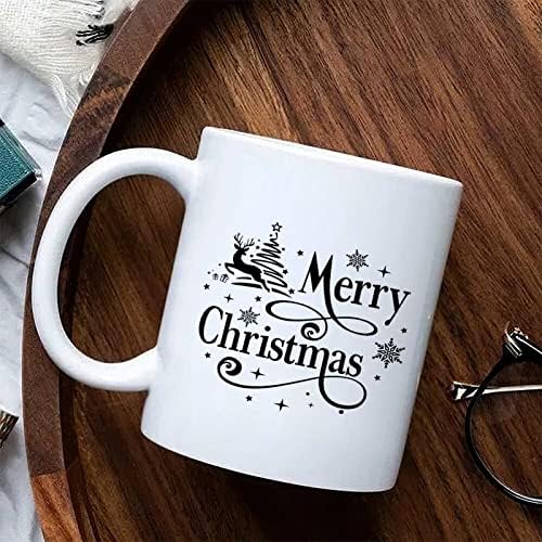 Среќна Божиќна бела чаша чаша чаша чаша инспиративна изрека стилизирана кригла, исмејувајте со керамичко кафе, исмејно Божиќно порибување за