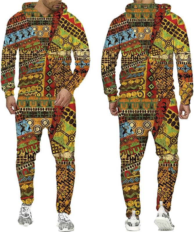 Етнички стил 3Д печатени панталони панталони поставени африкански гроздобер пулвер џемпери Човекот за маж