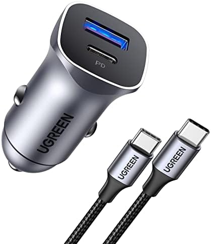 Ugreen Bunder USB C Car Carger со 60W USB C до USB C кабел + 63W USB C адаптер за полнач за автомобили