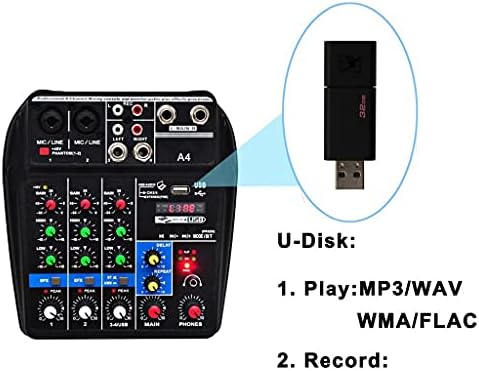 XXXDXDP A4 Конзола за мешање на звук Bluetooth USB Record Computer репродукција 48V фантомско одложување на моќност Ефект 4 канали