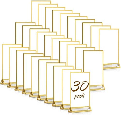 30 пакувања Голем златен чист акрилен знак држач за двострана мени држач со граници на броеви на свадбени табели, држач за акрилик
