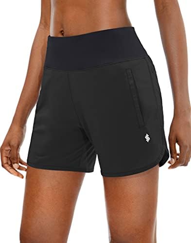 Sumенски шорцеви за жени со zip со zip џеб Брзо суво високо половината атлетски тренинзи за жени со лагер - 5 инчи