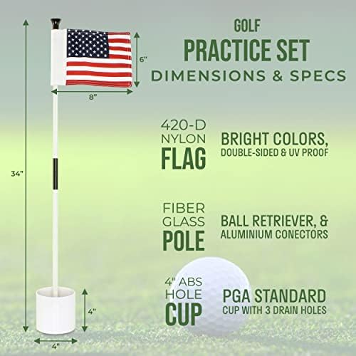 Ватси САД Американски голф Flagstick Поставен за обука за домашен двор во задниот двор со ставање на преносен дизајн со 2 секции за куќи