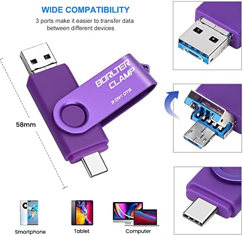 64GB 3 ВО 1 USB 3.0 Флеш Диск Фото Стап За Андроид Телефони, BorlterClamp Otg Меморија Стап со 3 USB Порти За Samsung Galaxy, LG, Таблети,