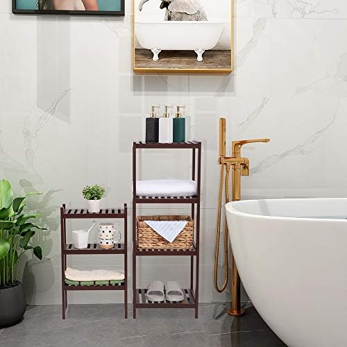 бамбус решетка за бања, мулти - функционална и отстранлива 7 -слојна полица, мулти - функција 72 * 43,5 * 160,7 см темно кафеава