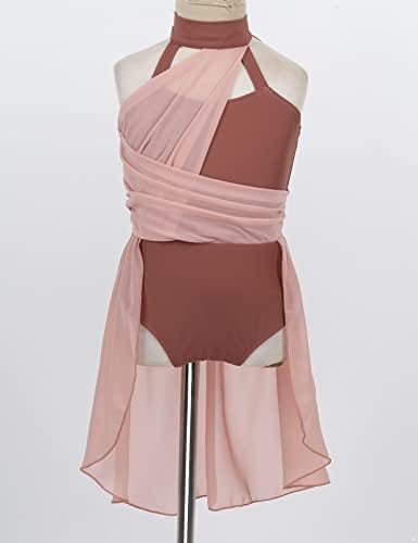 Моггемол Девојки девојки Halter Cutout Ballet LeoTard Chiffon фустан модерен современ костум за лирски танц
