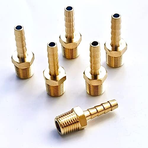 Конектор за црево HQMPC 1/4 BARB X 1/4 NPT машки цевки, месинг црево за бод, адаптер, фитинзи за црево за компресија 6 парчиња