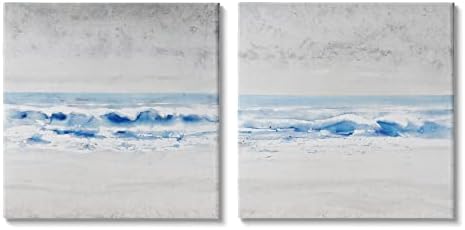 СТУПЕЛ ИНДУСТРИИ Апстрактна тркалачка плажа бранови Наутички крајбрежен пејзаж 2 парчиња сет платно wallидна уметност, дизајн од Тим Отоле