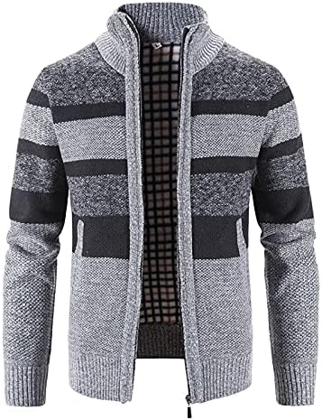 Ubst 2021 Mens Cardigan, машки отворен преден кардиган џемпер целосен поштенски патенти за бои во боја, плетени џемпер јакна од