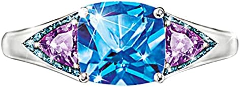 2023 Нов светла дијамантски прстен квадрат сино -камен накит моден накит ангажиран прстен за жени прстен пакет со големина 7