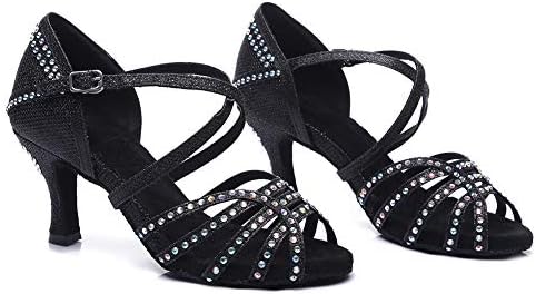 Hroyl Women Latin Dance Shoes Rhinestone Salsa Prickence Practice Ballroom Dance Shoes, Zu-Cl419