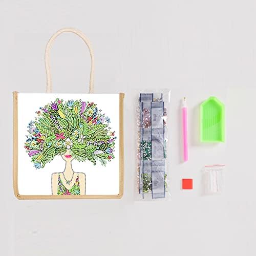 Line Tote торба, 5D DIY дијамантски сликарство за еднократно намирници за намирници за жени, трајни модерни торби за подарок за