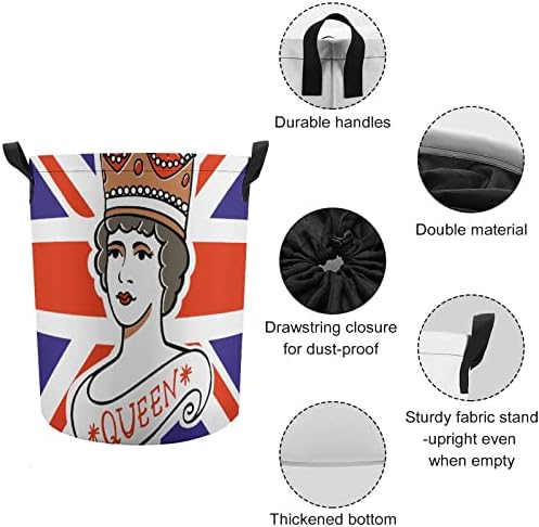 Кралица На Велика Британија Тркалезна Торба За Перење Водоотпорна Пречка за Складирање Со Капак И Рачка За Врвки
