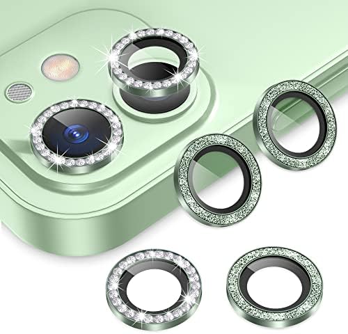 Agvee 3+3 6 пакет за iPhone 12 6,1 инчи / 12 мини 5.4 инчен заштитник на леќи на камерата, Bling Diamond & Bling Glitter Metal Ring 9H Tempered