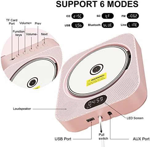 ЦД плеер, standид за монтирање и биро, звучник на Bluetooth Hifi, USB Flash Player, Aux Line-in Audio Boombox, FM радио, преносен, со