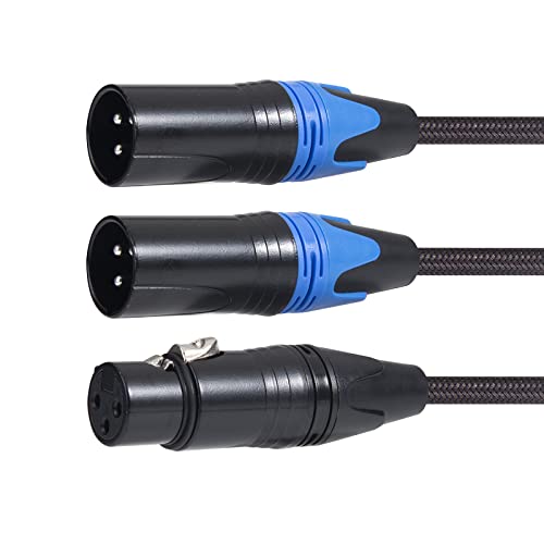Кабел XLR Y -Splitter, 1 женски до 2 машки XLR Y кабел избалансиран кабел за разделување на микрофон Скападен - 10ft