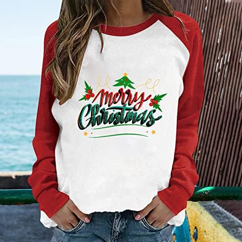 Среќни божиќни маички за жени за жени 2022 есенски моден долг ракав Раглан бејзбол пуловер новини Божиќни џемпери