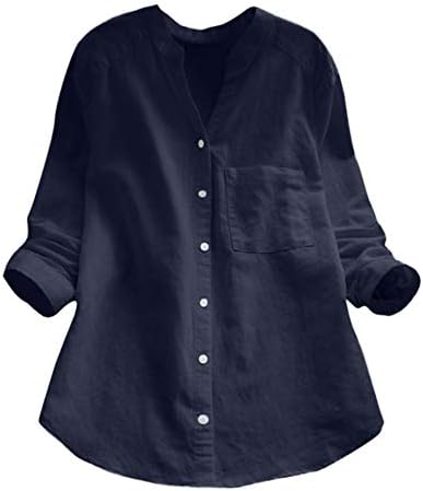 Fanteecy Women'sенски ленти копче надолу кошули со врвови на ракави на ракави против вратот Обичен работен блуз проток лабава лабава блуза