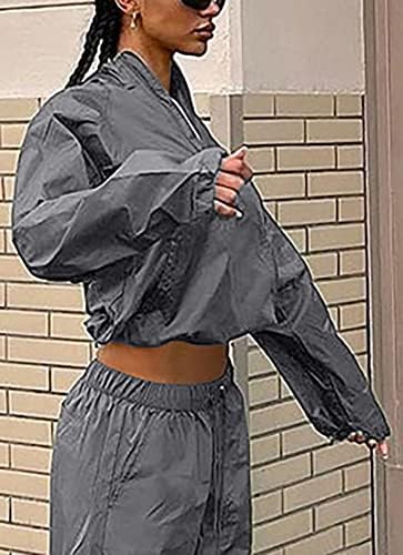 Kafiloe жени лесна исечена јакна за жени со долг ракав половина патент со цврст пулвер заклетва