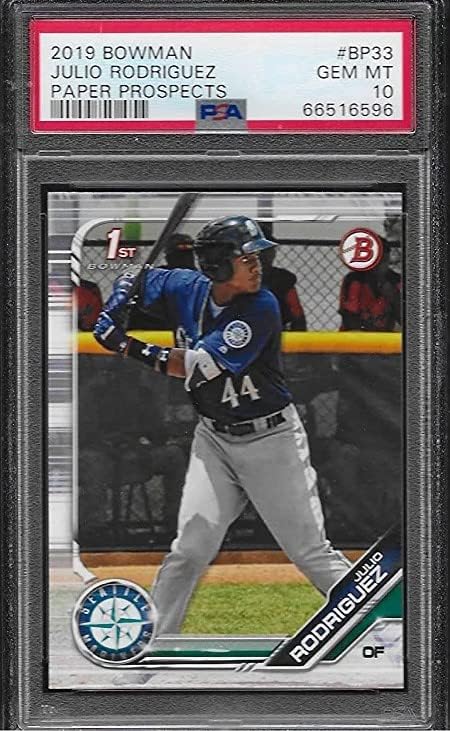 PSA 10 Julio Rodriguez 2019 1 -та Bowman Rookie Card, оценета PSA 10 Gem Mint MLB Rookie of the Young Young Mariners Superstar