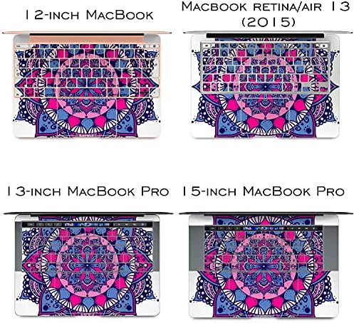 Lex Altern Vinyl Skin компатибилен со MacBook Air 13 Inch Mac Pro 16 Retina 15 12 2020 2019 2018 Blue Mandala Oriental Indian Pink Bohemian Pretty