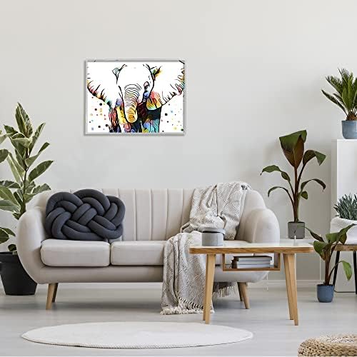 СТУПЕЛ ИНДУСТРИИ Апстрактни слонови портрет живописна шема експресивна полкови точки сиви врамени wallидни уметности, 30 x 24, мулти-бои