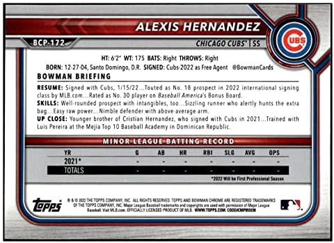 Alexis Hernandez RC 2022 Bowman Chrome изгледи Mega Mojo BCP-172 Rookie NM+ -MT+ MLB Baseball Cubs