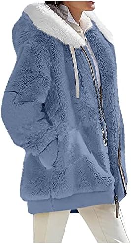 FOVIGUO Плус Големина Џемпери Жени Елегантен Зимски Долг Ракав Излегување Подуен Џемпер Блокирање На Бои Со Лабава Качулка Удобно