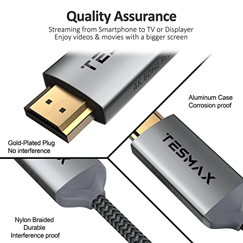 Tesmax DisplayPort до HDMI кабел, DP до HDMI Unidirectional 4K UHD кабел, компатибилен со десктоп за монитор на проектор GPU AMD NVIDIA HP Dell