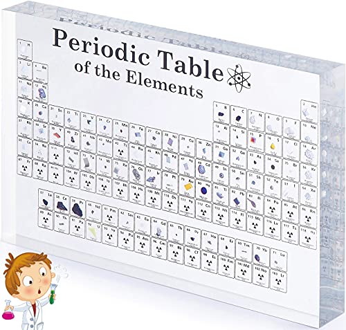 Голема периодична табела со вистински елементи внатре, со поголема големина 7,9 инчи лесна за читање, акрилна периодична табела