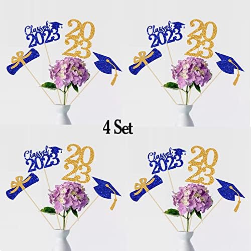 2023 Централни делови за дипломирање за табели 2023 Сини и златни сјајни табели за дипломирање Централни делови, класа од 2023 година