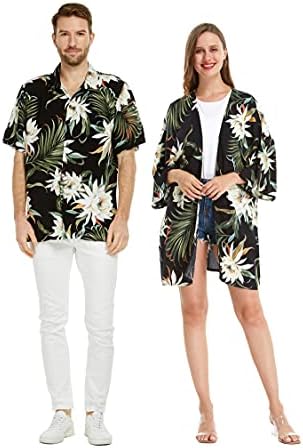 Соодветна двојка Хавајска Луау кошула или Кимоно во Wispy Cereus Black