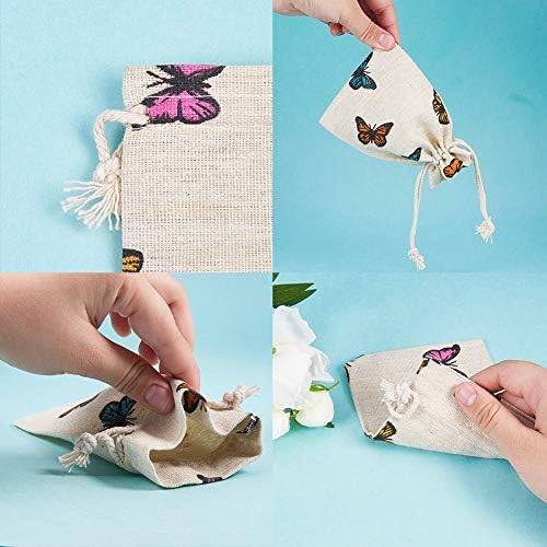 PH PandaHall 50 Парчиња Пеперутка Памучни Кеси со Врвки За Подароци Торбичка За Накит За Свадбена Забава, Уметнички Занаети Проекти, Подароци,