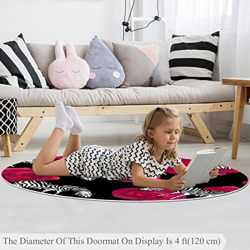Llnsupply Детска килим 5 ft Големи килими со тркалезно подрачје за девојчиња бебе бебе - зебра животински цветен образец, домашен