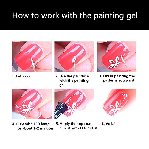 12 бои за сликање гел полски за нокти 3D дизајн на ноктите за нокти со маникир сет 6 четки за цртање на поставата за сликање