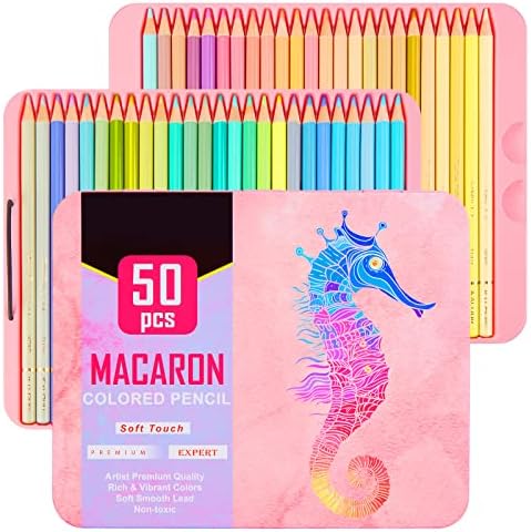 Лимни моливчиња со пастели, 50 пастери во боја на моливи со живописна боја, обоен молив поставен со калај кутија, одлично за цртање,