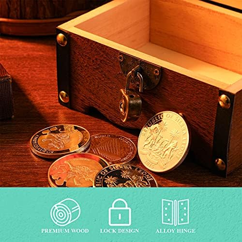 Вемун Трем Пиратска Кутија За Заклучување Ретро Дрвена Кутија За Складирање На Градите За Богатство Дрвена Кутија За Складирање Пари Свинче Банка