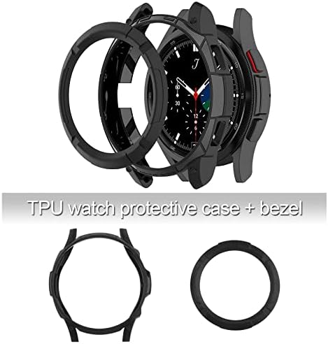 Гледајте го капакот на заштитната рамка со капакот на лепилото за лепило на јамката на јамката, компатибилен со Galaxy Watch 4 Classic 42mm црн паметен часовник TPU заштитен слу?