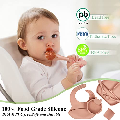Cottonbebe Silicone Bib Catcher Food, Cutction Boots и лажица БПА бесплатно, бебето LED-одложување на само-хранење сет за 6-36 месеци бебиња, свежо розово