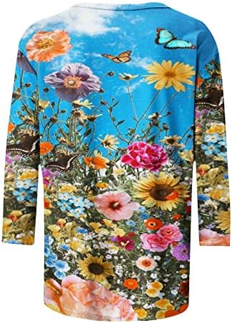 Дами есен летен бренд блуза облека трендовски 3/4 ракав екипаж памук графички лабава фит блуза маица за дами