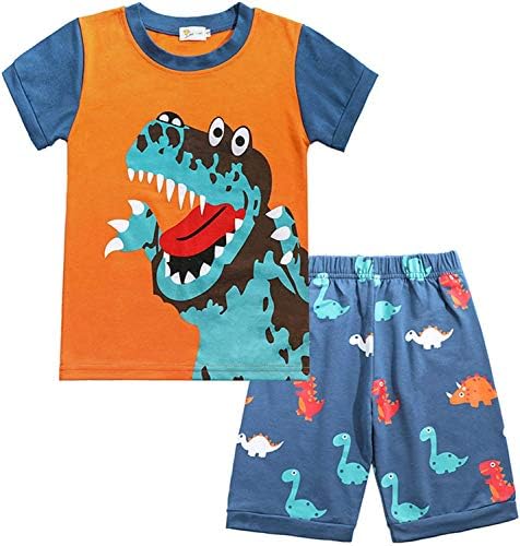Момци на мали деца пижами памук лето ПЈС за момче џеми диносаурус куче мали деца облека за спиење кратки комплети со големина