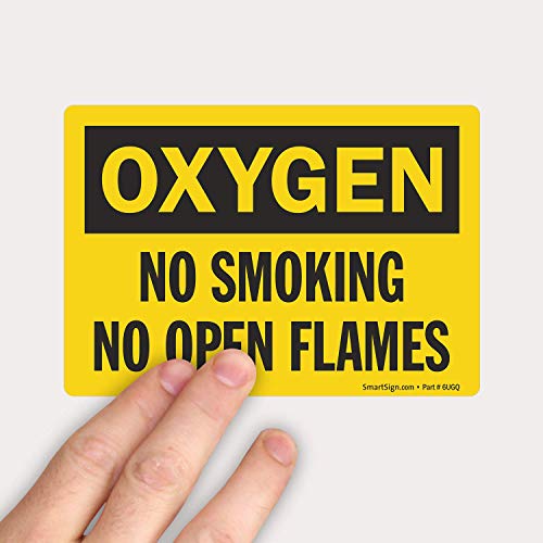 SmartSign „Кислород - без пушење, без отворен пламен“ етикета | 3,5 x 5 ламинат винил