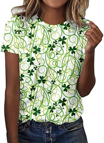 CGGMVCG Св Патрикс Ден кошули за жени модна обична врвна кошула со кратки ракави со кружни врат зелени врвови за жени Свети Патрикс