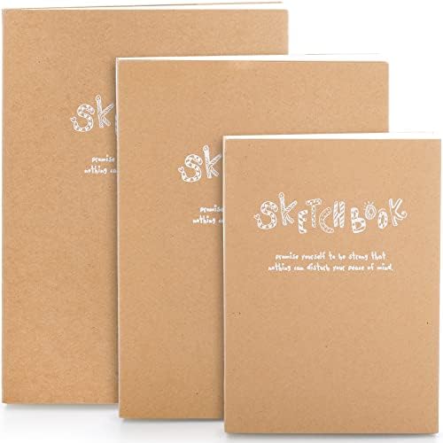 Elsjoy Set од 3 Kraft Sketchbook & Clatchebook, A5/A4/B5 Sketch Book Journal Journal Botterbook со густа хартија за цртање и скицирање, 128 листови/256 страници