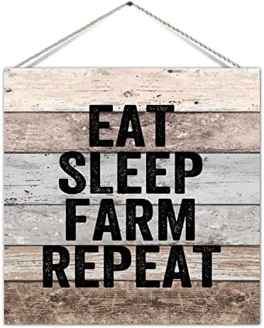 Рустикален дрвен знак јадете фарма за спиење Повторете гроздобер дрво знак за семејство со изреки дрвени штици што висат знак домашни