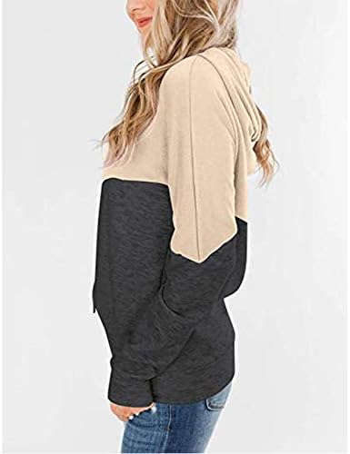 Женски трендовски блок во боја дуксери за џемпери долги ракави лабави влечење пулвер, случајна елегантна работна облека за фитинг