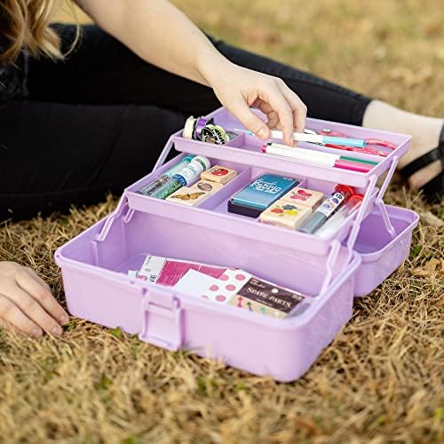 Сè што е кутија за складирање на 3 -слој Мери, Виолетова - преклопна и преносна алатка за алатки за снабдување со уметност и занаетчиство