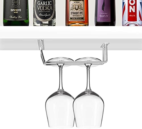 Yimerlen 7 инчи долга единечна железничка стаклена решетка за вино под кабинетот, метални држачи за матични производи за вина стакло