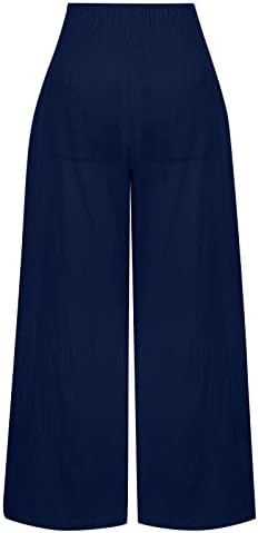 Lcepcy со високи половини плетени панталони женски удобни широки нозе Постелнина памучни панталони лабави вклопени лесни летни